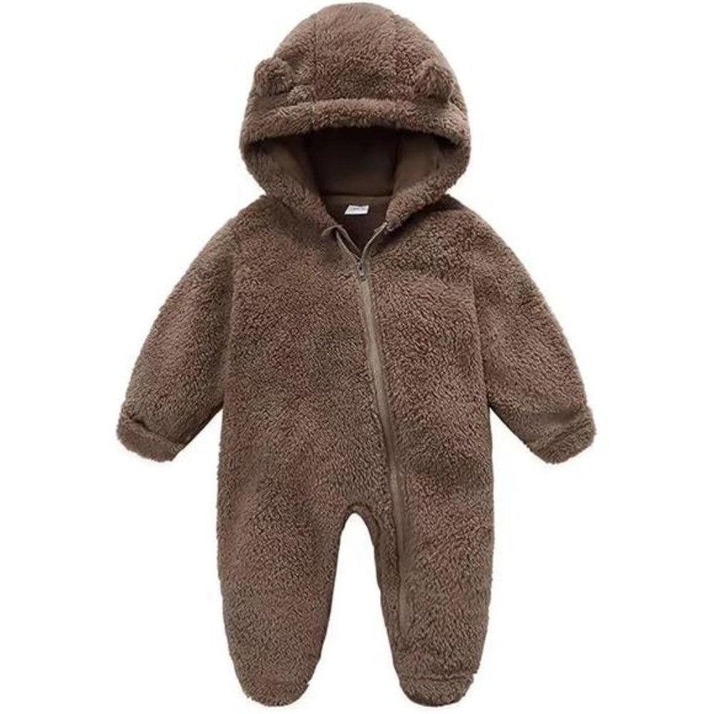 Fleece Footie Snowsuit  Onesie Cartoon Bear Hooded Outfits for Girls Boys